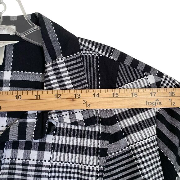 CJ Banks Blazer Jacket 2X Plaid Front Button 3/4 Sleeve Lightweight Stretch - Picture 3 of 9